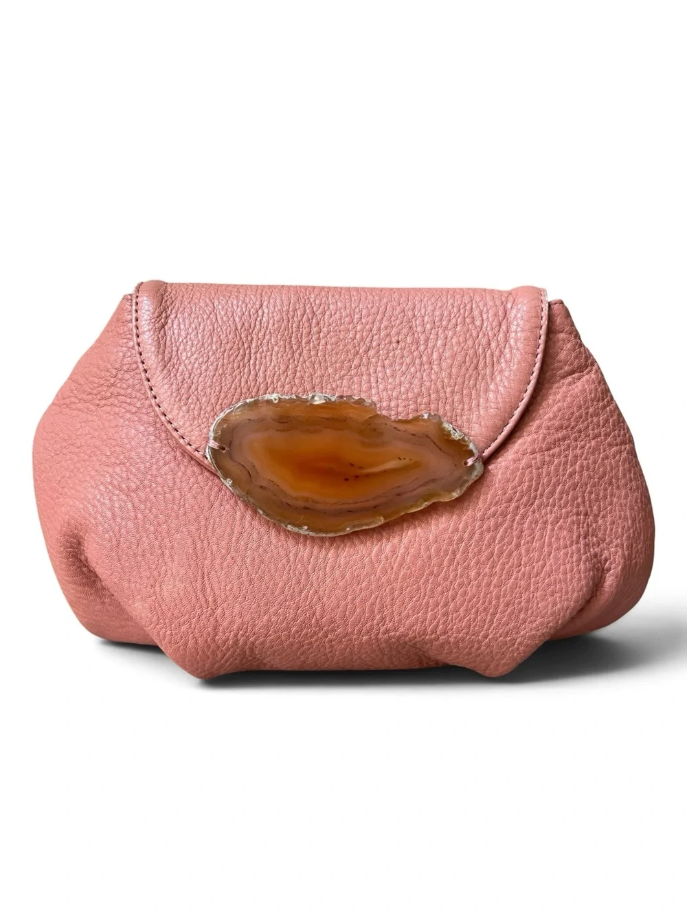Handcrafted Pale Salmon Leather Agate Geode Jewel Clutch Crossbody Bag Artisan